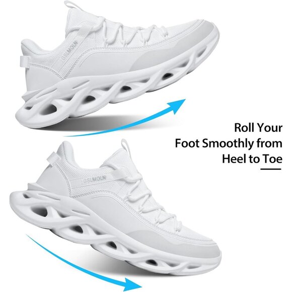 Men's All White Walking Running Tennis Cross Training Sneakers Athletic Shoes - Picture 5 of 8